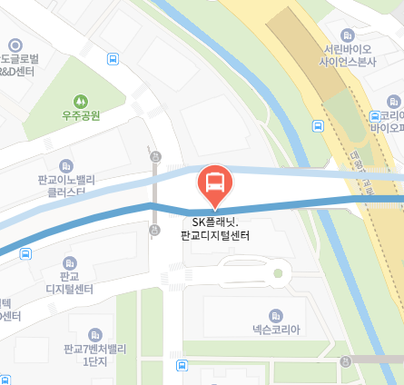 SK플래닛.판교디지털센터에서 인천공항 리무진 공항버스(5000번) 지도 위치