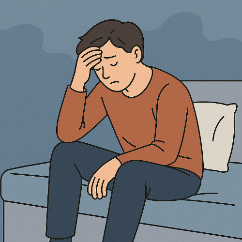 수면 부족이 정신 건강에 미치는 영향과 관련된 일러스트 이미지