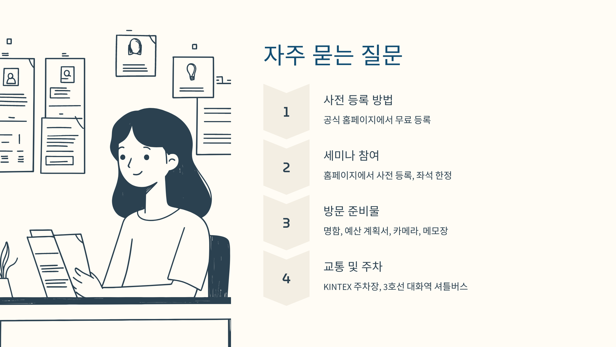 [이미지: 2025년 MBC 건축박람회, 안내 데스크와 사전 등록 화면]