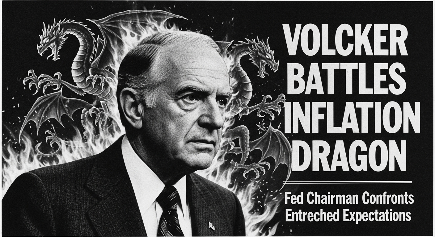 폴 볼커의 초상화와 '인플레이션 파이터' 관련 기사 헤드라인