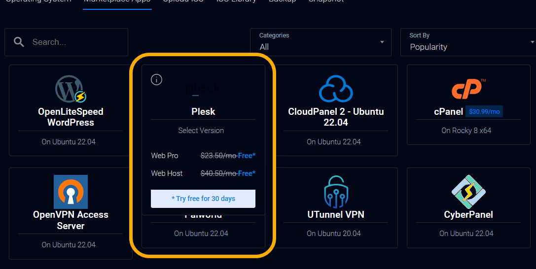 Vultr에서 무료 Plesk (플레스크) 버전이 사라졌습니다