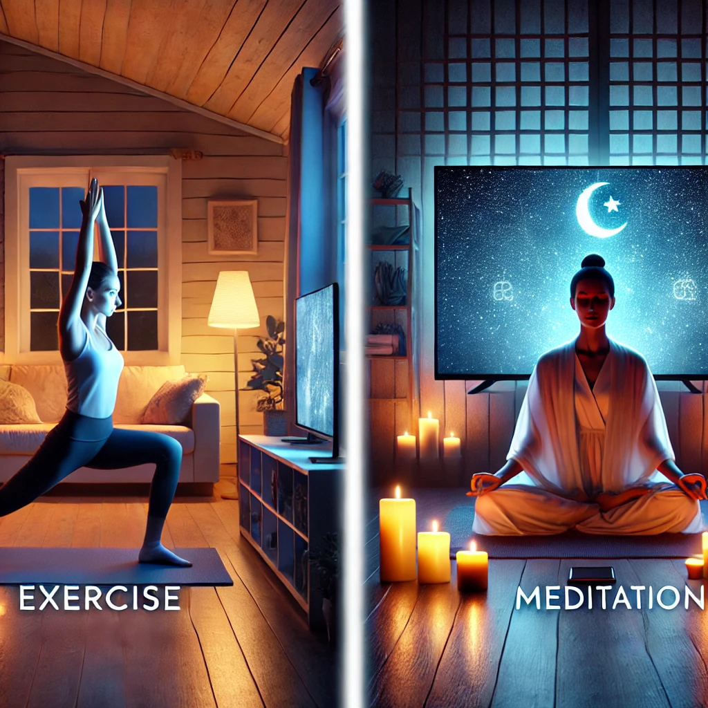 숙면을 위한 운동과 명상을 비교한 이미지