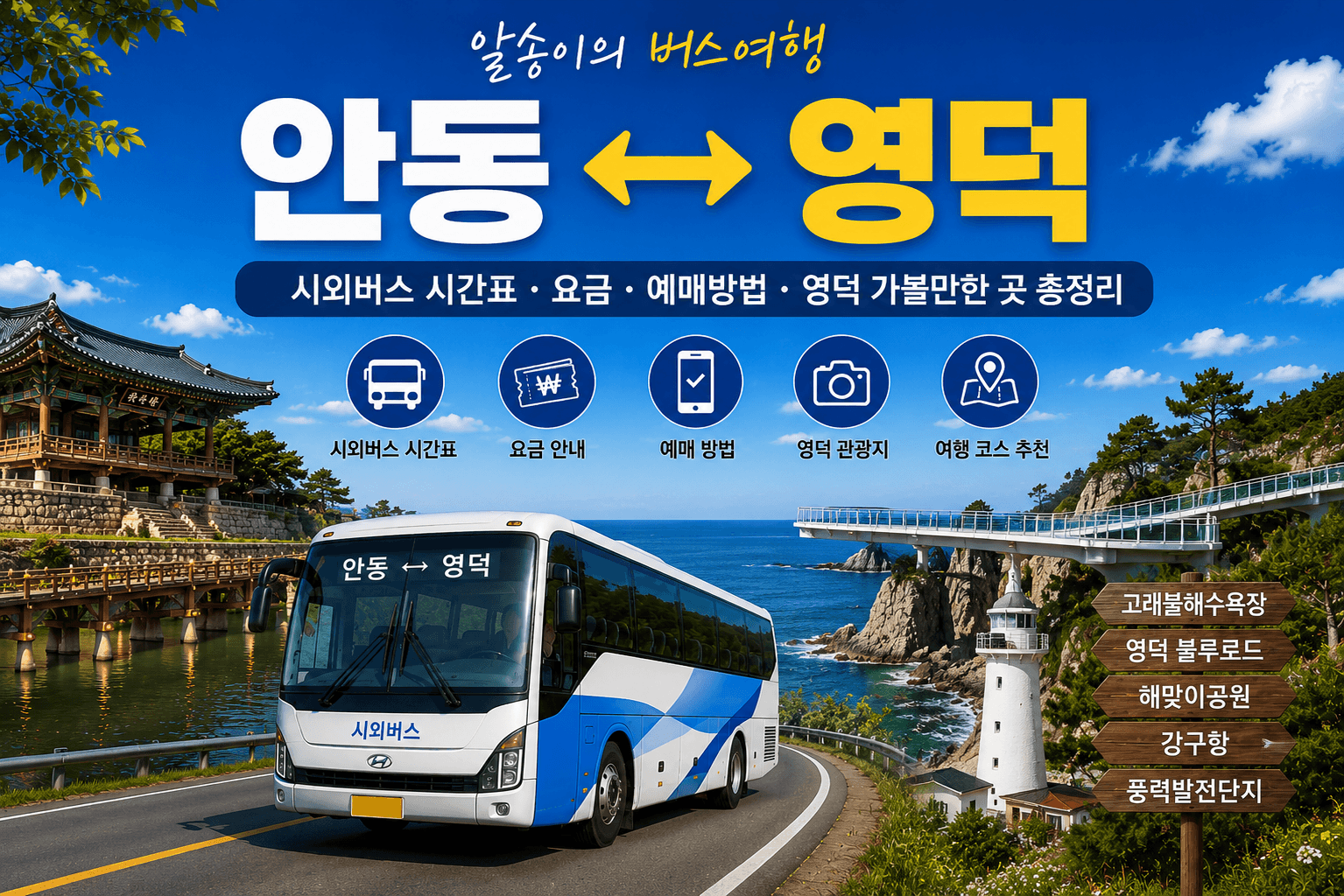 안동과 영덕을 잇는 시외버스와 영덕 강구항