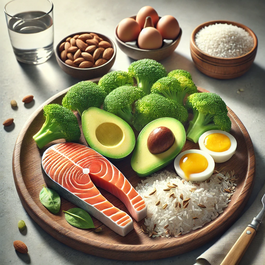 저탄수 고지방 식단의 대표적인 한 끼 구성을 보여주는 이미지