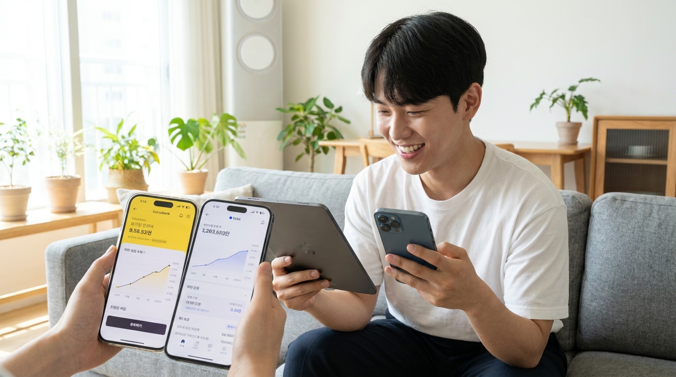 청년도약계좌 은행별 금리를 스마트폰으로 비교하는 한국인 청년