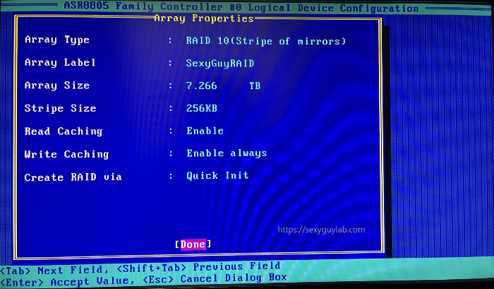 RAID 10(1+0) 설정 화면