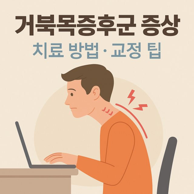 거북목증후군의 주요 증상과 치료 방법, 생활 속 교정 팁을 설명하는 대표 이미지로 척추 건강과 바른 자세의 중요성을 강조한 그림