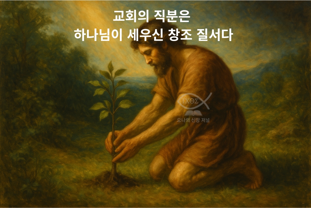 [하나님의 질서와 직분의 기원 ①] 창조 때부터 세우신 하나님의 질서와 청지기 사명에서 비롯된 교회 직분의 실제를 선포한다. 초기 교회 공동체의 기도와 연합을 통해 나타나는 거룩한 질서를 나타낸다. 요나의 신앙 저널