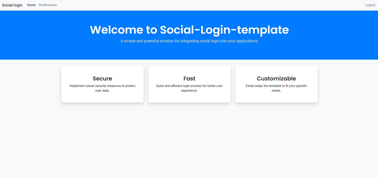 소셜 로그인 예제 - 로그인 완료 후 메인페이지 스크린샷