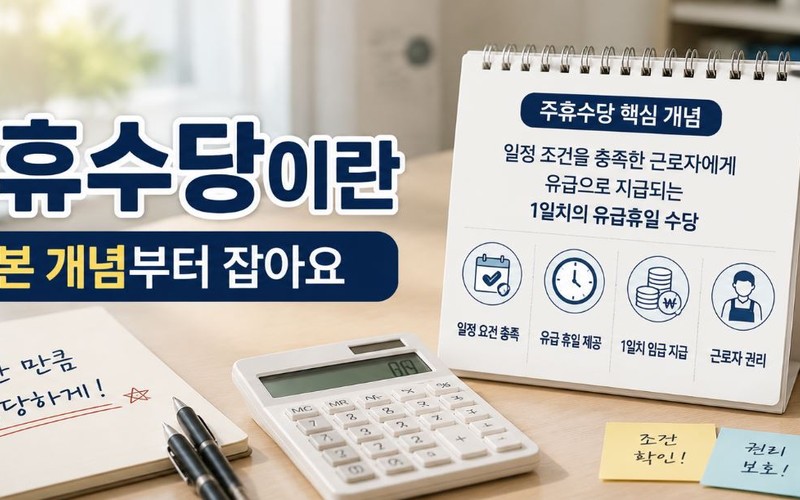 주휴수당 계산법 2026 조건 및 근무시간별 지급액 완벽 정리 - 시각