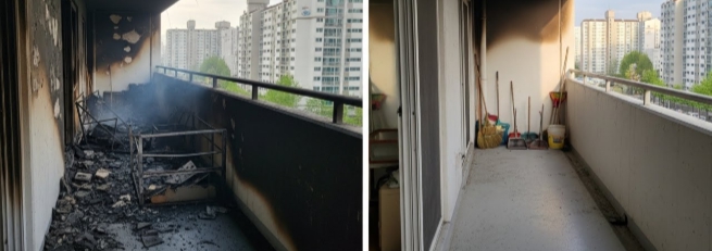 베란다 화재 청소중