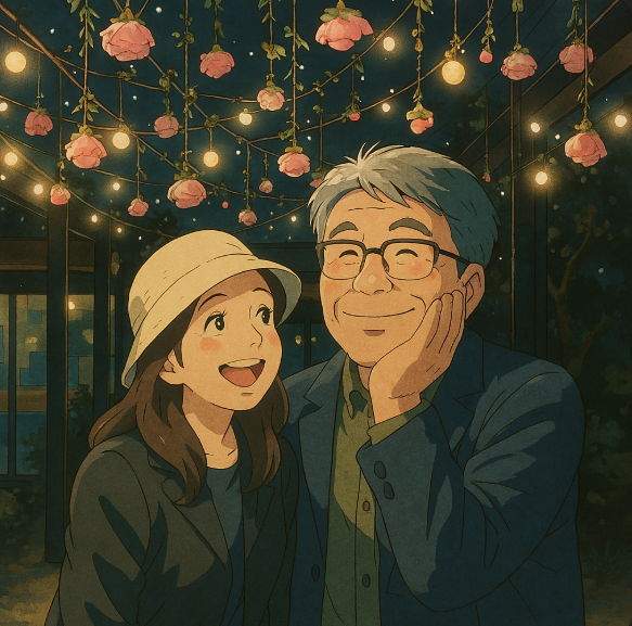 유리로 만들어진 예쁜 조명들 아래서