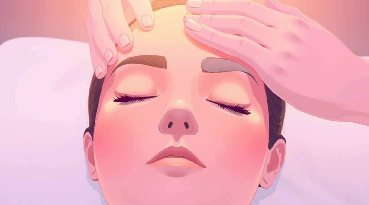 두통 완화를 위해 마사지 받는 모습