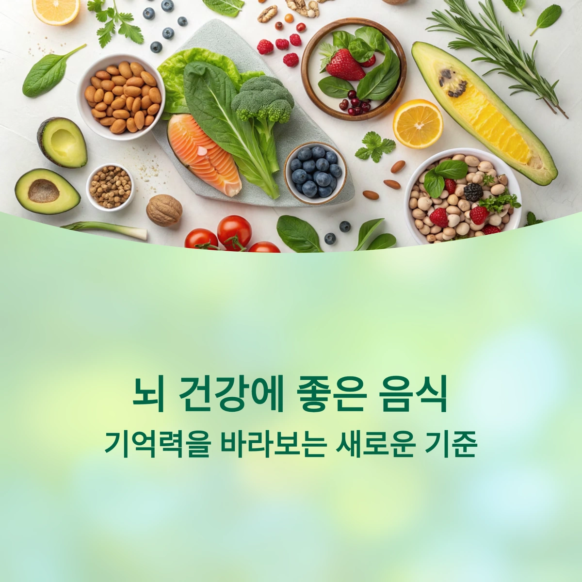 뇌 건강에 좋은 음식과 기억력 관리 기준을 설명하는 대표 이미지