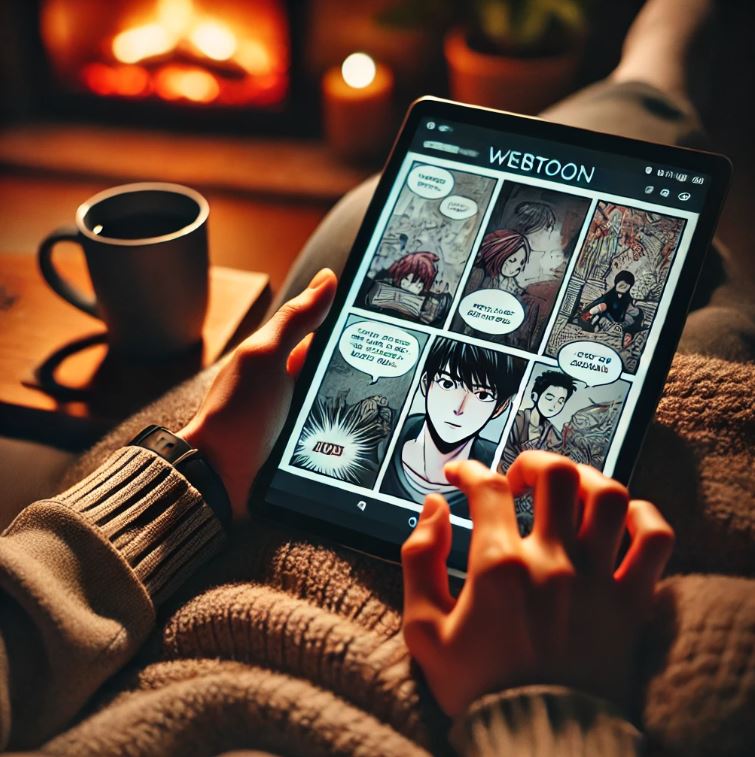웹툰 보고 있는 사진