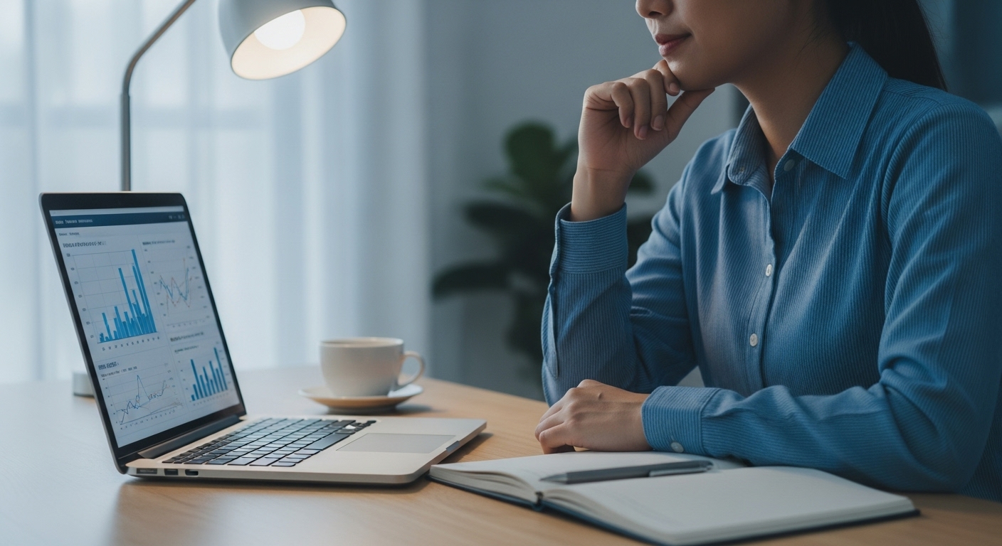 포트폴리오를 확인하며 고민하는 주식투자자