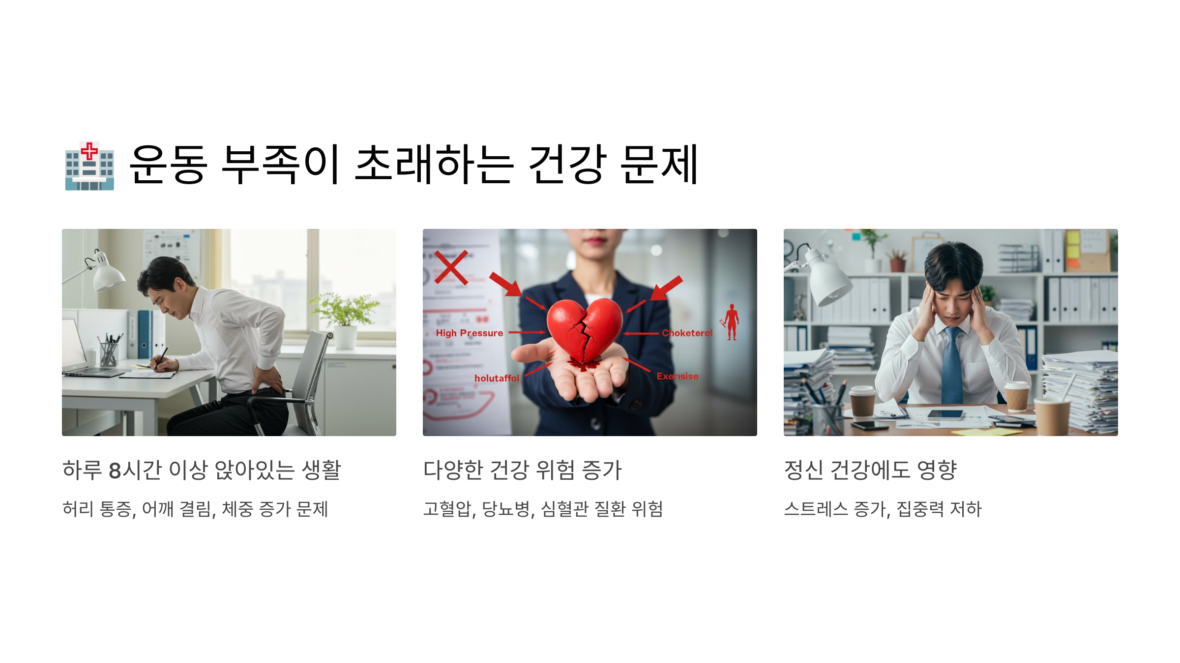 운동 부족이 초래하는 건강 문제 관련 이미지