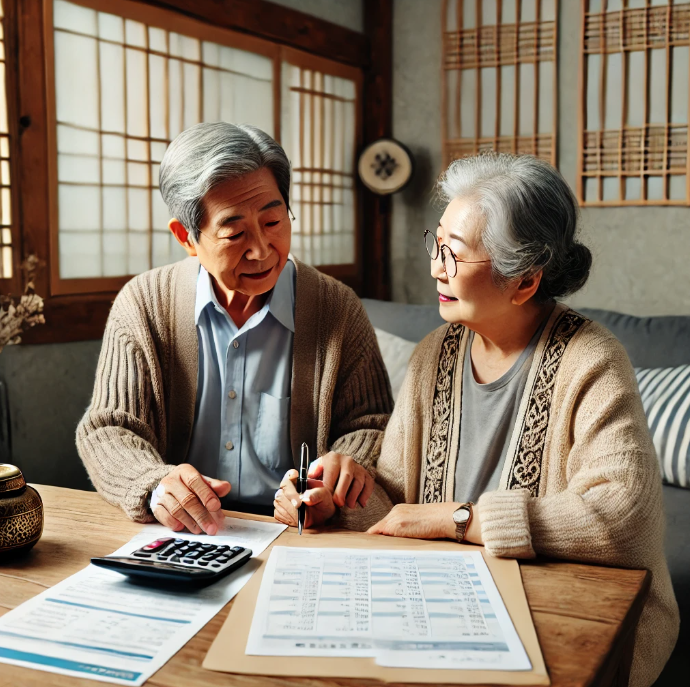 은퇴게획을 논의하는 노부부