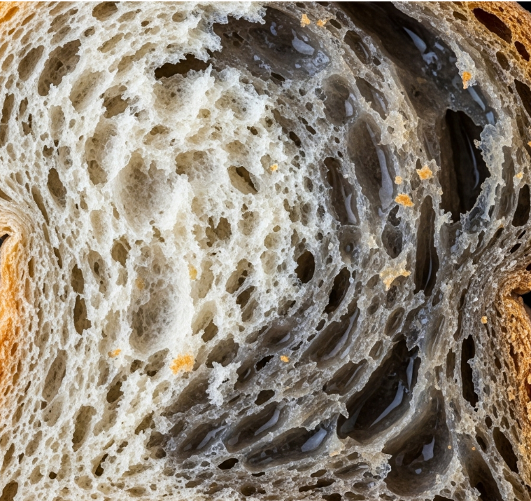 공기와 습기에 노출되어 변형된 빵의 모습