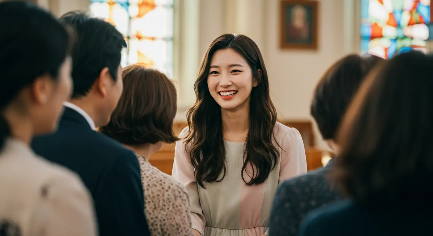 교회에서 인사를 하는 여성