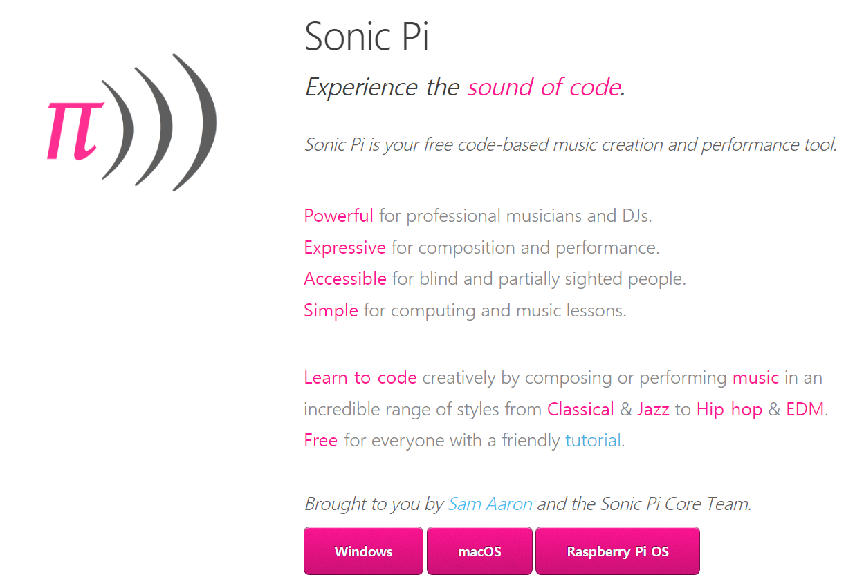 sonic pi 설치 화면