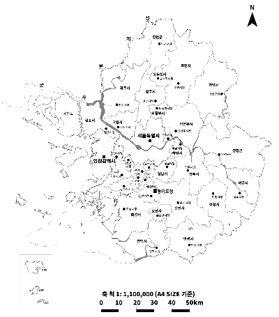 경기도 지명 표기 지도