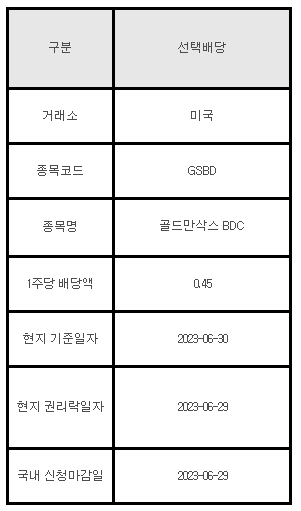 미국주식 선택배당 안내 GSBD