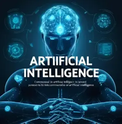 AI 윤리와 철학을 상징하는 사이버네틱 인간형 인공지능 일러스트