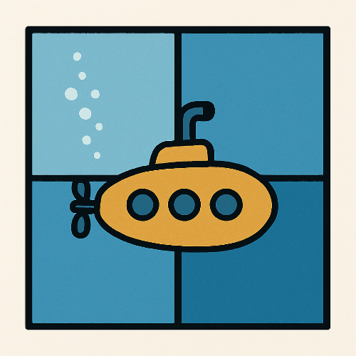 네 개의 구역에 어딘가 존재하는 잠수함을 찾기 위해 그린 개략적인 모습