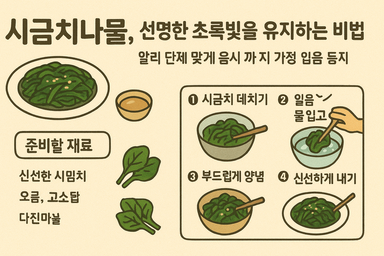 시금치나물, 선명한 초록빛을 유지하는 비법