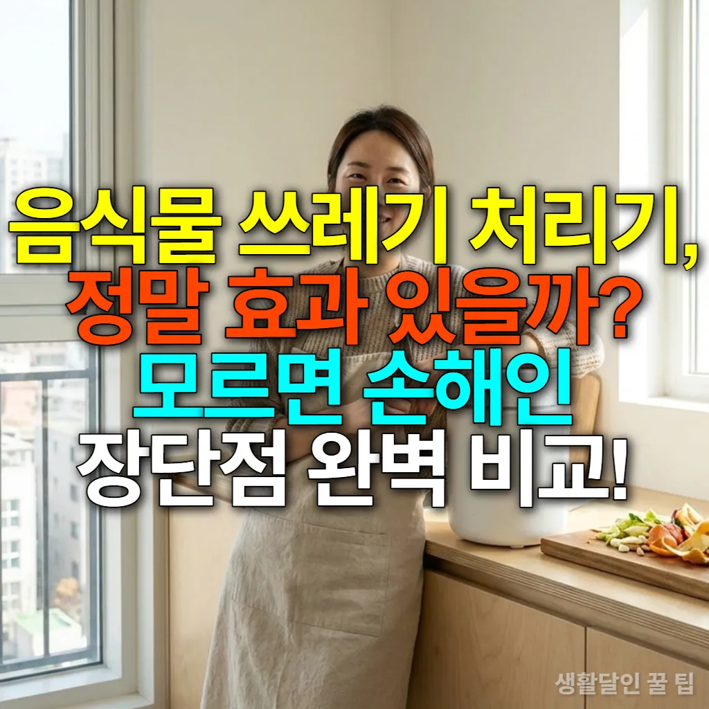 깔끔한 주방에서 음식물 처리기를 사용하는 젊은 주부