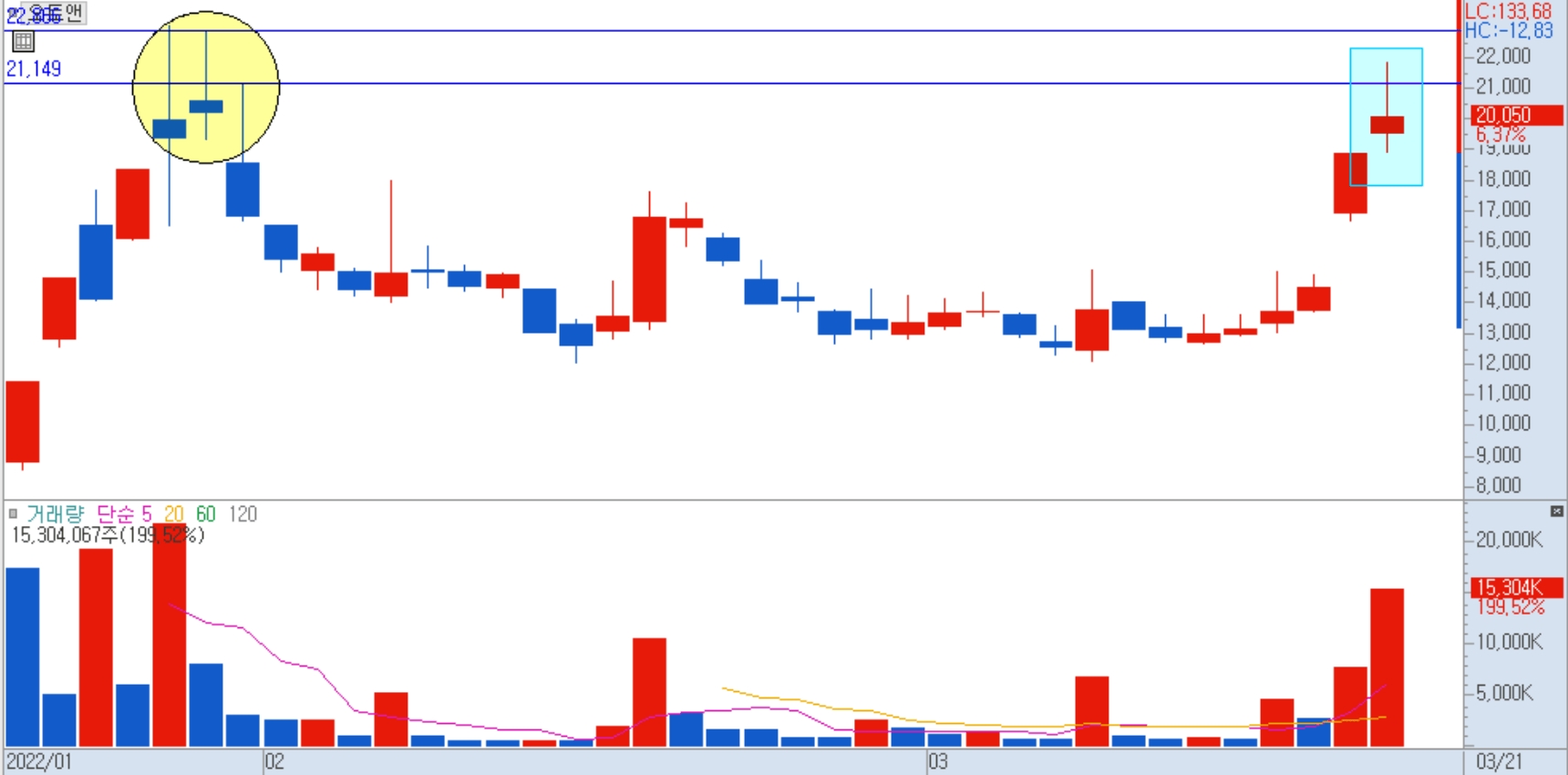 오토앤 일봉 차트