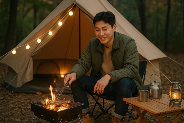 캠핑을 즐기는 남성 모습