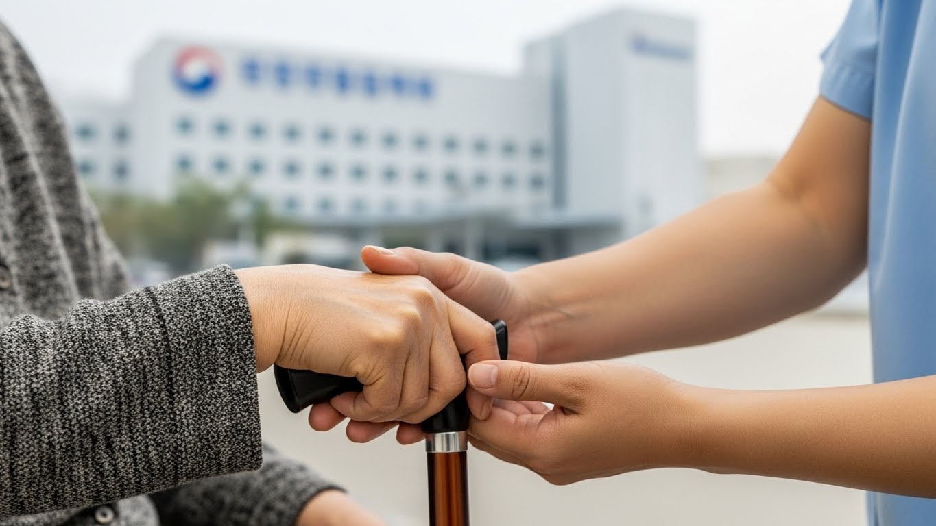 경로우대 또는 장애인 추가 공제를 상징하는 노인의 손과 이를 부축하는 손의 모습