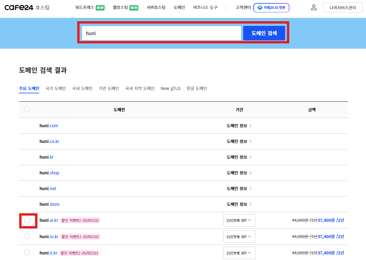 원하는 도메인 검색