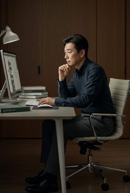 번호판 시세를 인터넷으로 알아보고 있는 한국인 60대 남성