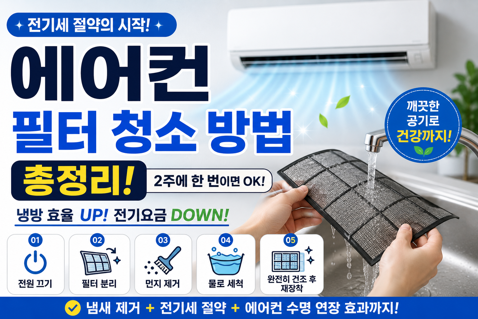 에어컨 필터 청소 방법 총정리｜2주에 한 번만 해도 전기세 절약 효과