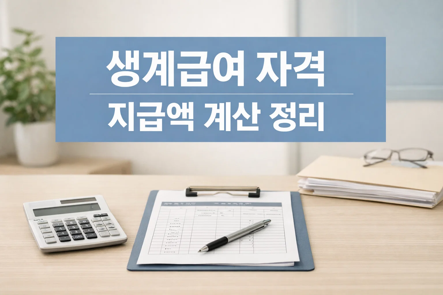생계급여 자격과 소득인정액 기준, 지급액 계산 구조와 신청 전 확인 포인트를 한눈에 정리한 대표 이미지