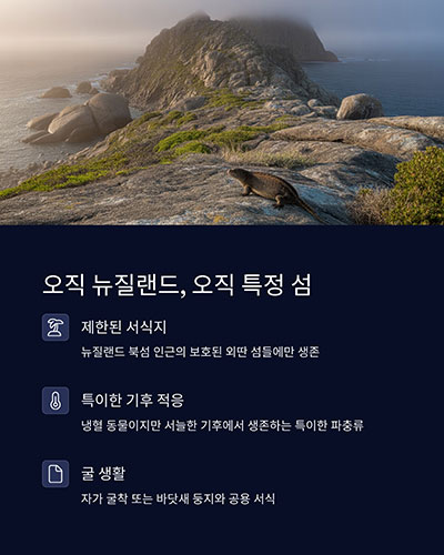 서식지: 오직 뉴질랜드, 오직 특정 섬