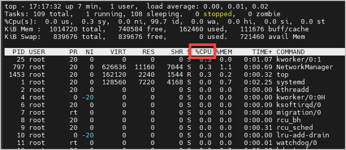 top 명령어 cpu 정렬
