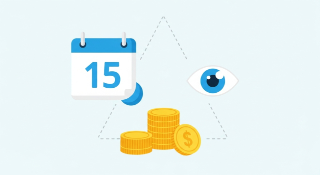 백내장 수술 시기와 예산 계획을 표현한 아이콘 이미지