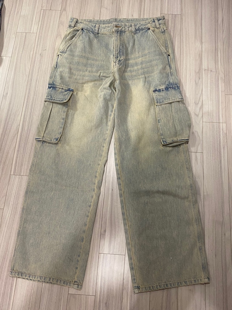 맥우드건(MAGOODGAN) 파번 7511 카고 와이드핏 더스티 라이트인디고 샌드팬츠 샌드데님팬츠 데님팬츠 샌드카고팬츠 샌드카고바지