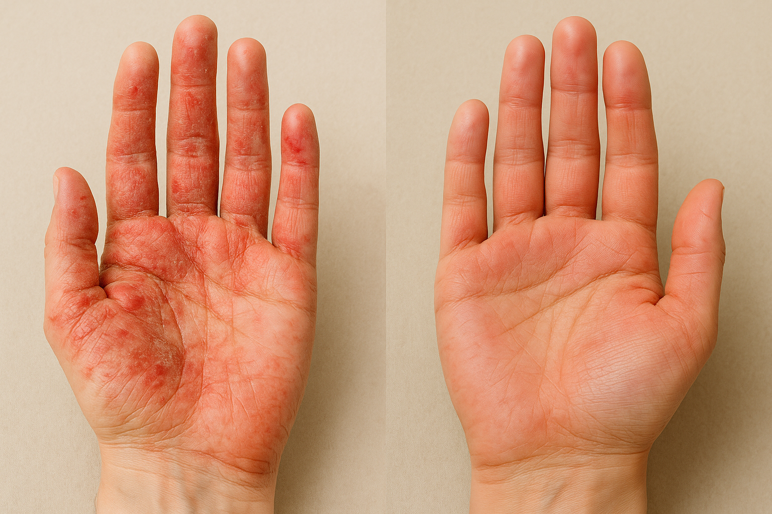 습진 손과 정상 손