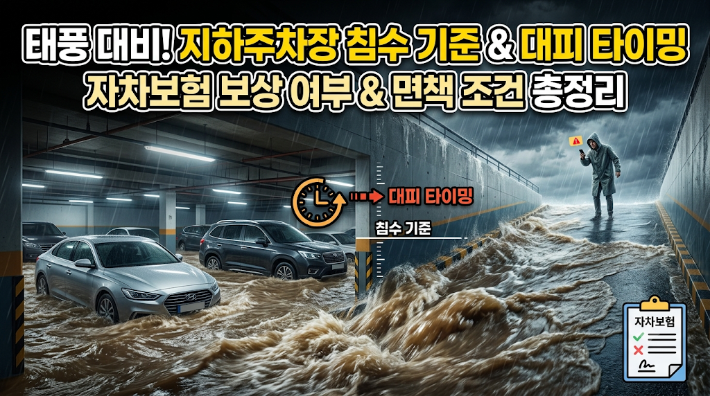 태풍 지하주차장 침수 기준과 차량 대피 타이밍: 자차보험 보상 여부 및 면책 조건 총정리