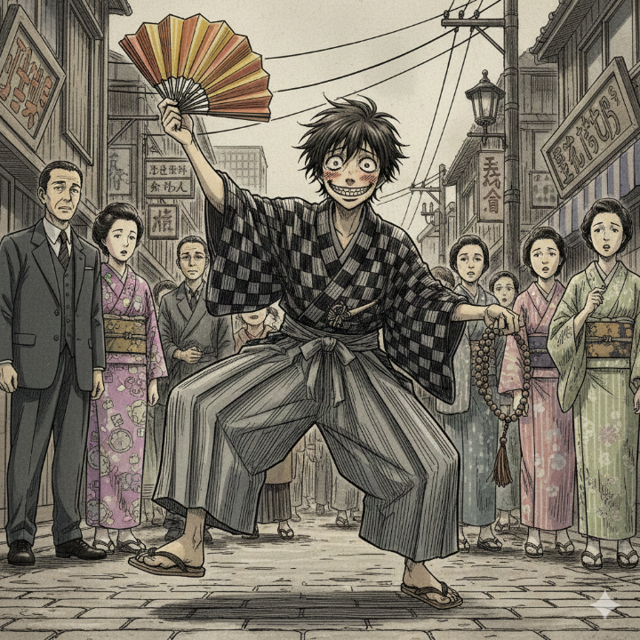 주인공 오오바 요조가 익살을 떨고 있는 만화 속 장면