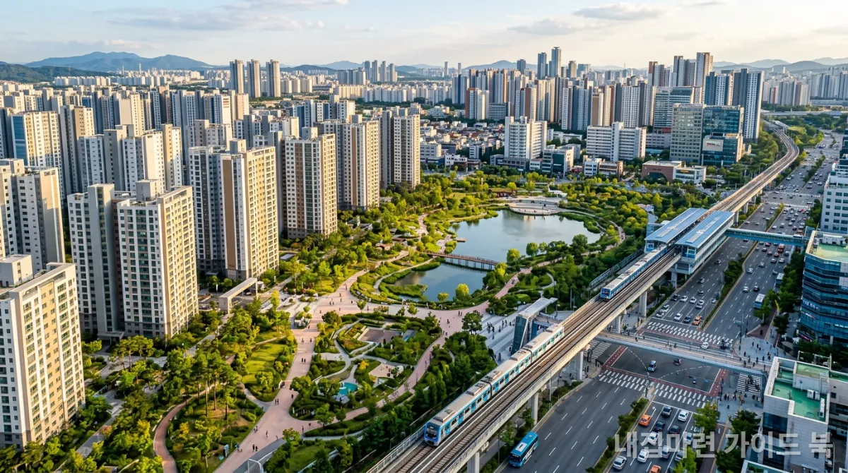 수도권의 현대적인 아파트 단지와 발달된 교통 인프라