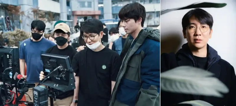 콘크리트 유토피아 촬영 현장에서 모니터링중인 엄태화 감독과 배우 박서준