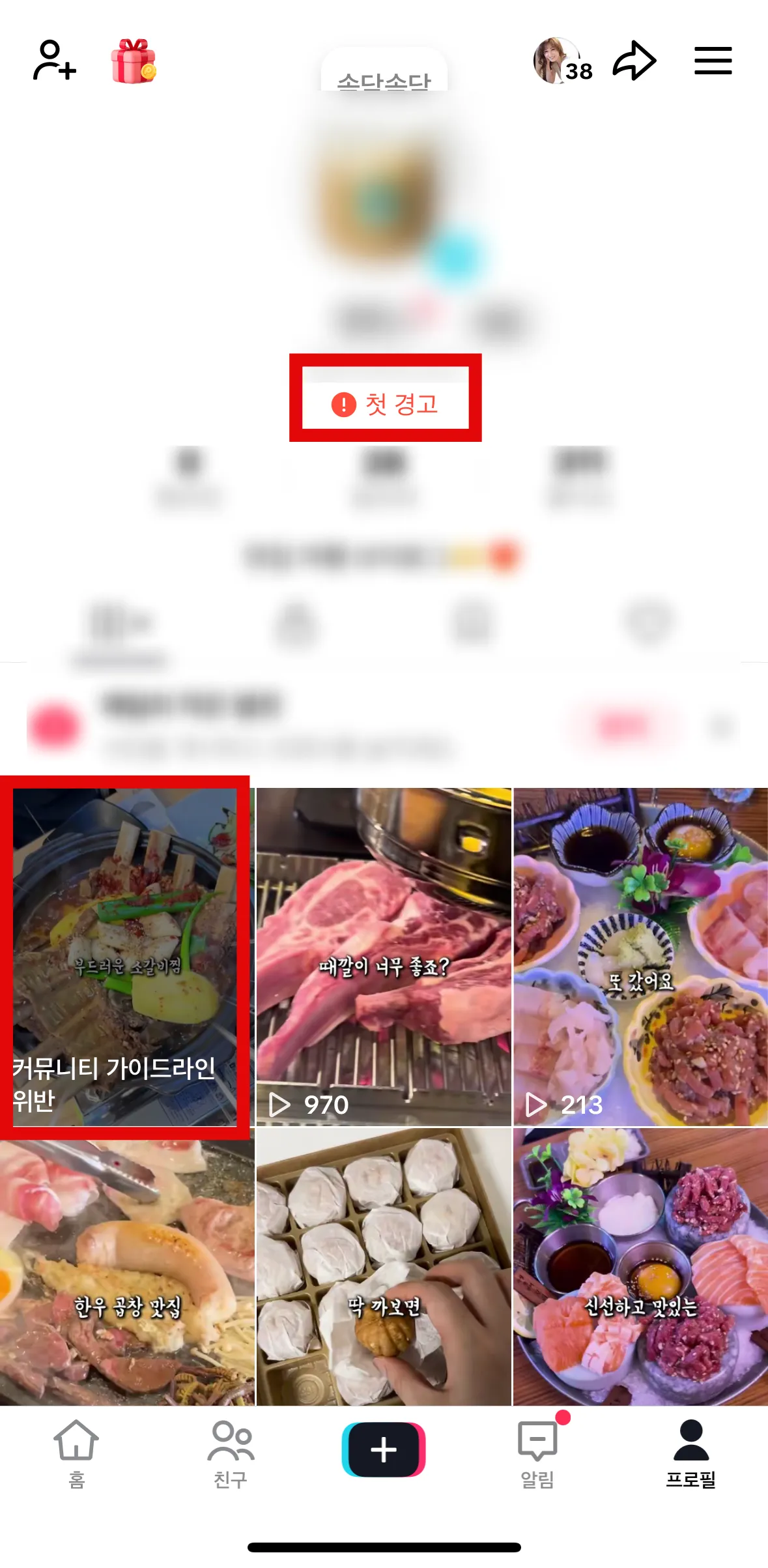 틱톡-커뮤니티-가이드라인-위반-경고-화면-사진