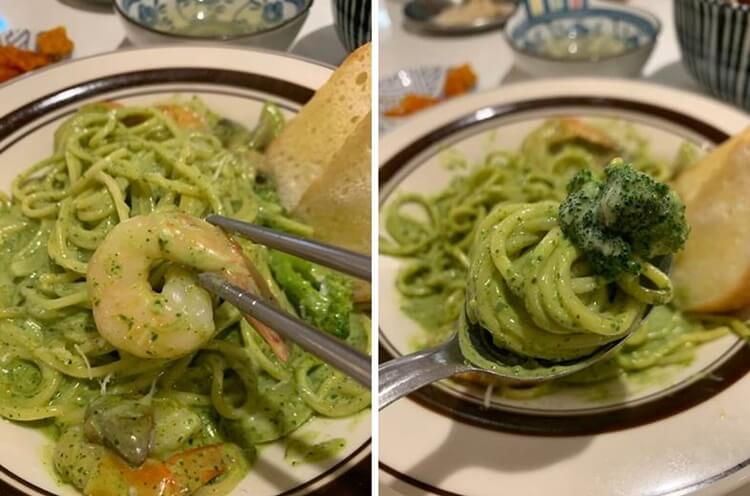 크림 소스가 가득 뭍은 파스타