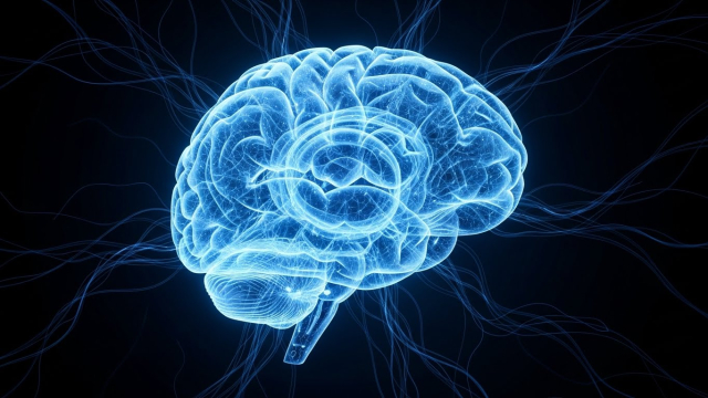 뇌 모양 홀로그램 빛나는 이미지